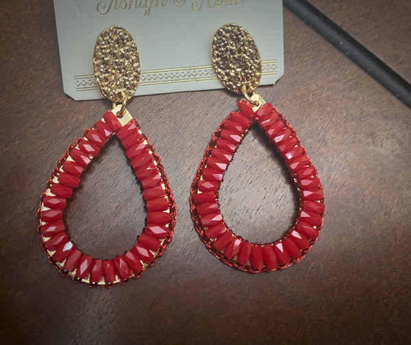 Red and Gold Drop Earrings